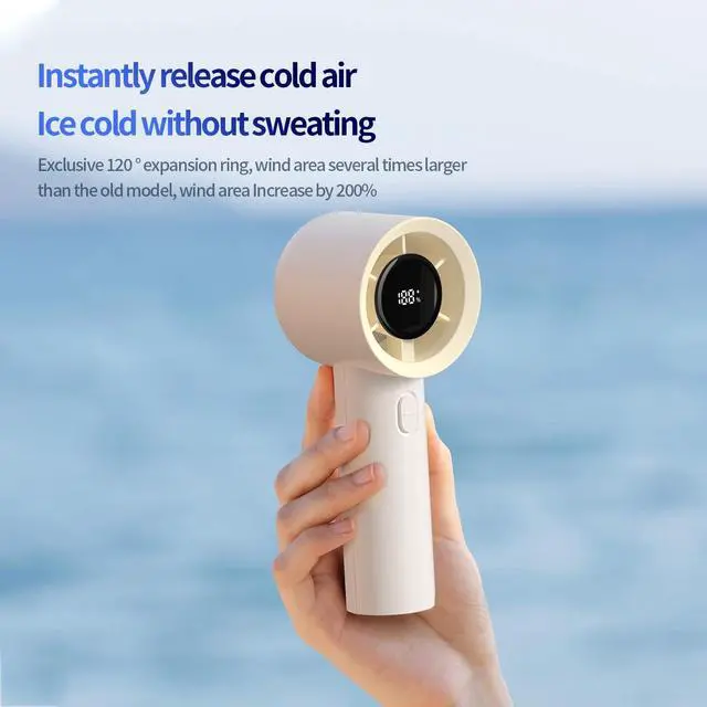 Alt view image 7 of 7 - Handheld Portable Fan, Ice Cooling Fan, High Speed, Rechargeable, 2000mAh,4H Max, LED Display, for Travel, Gift
