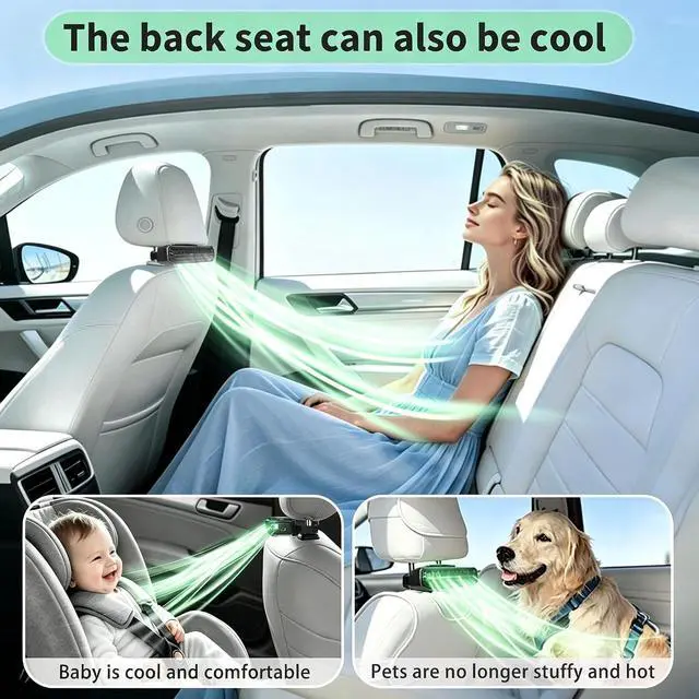 Alt view image 3 of 7 - 2026 Upgraded Rechargeable 5-Speed Car Seat Fan with 3000mhA Battery for Driver & Back Seat Passengers, Mini Portable USB Charging Headrest Carseat Fan for Baby Infant, Kids & Dogs (2 PCS)