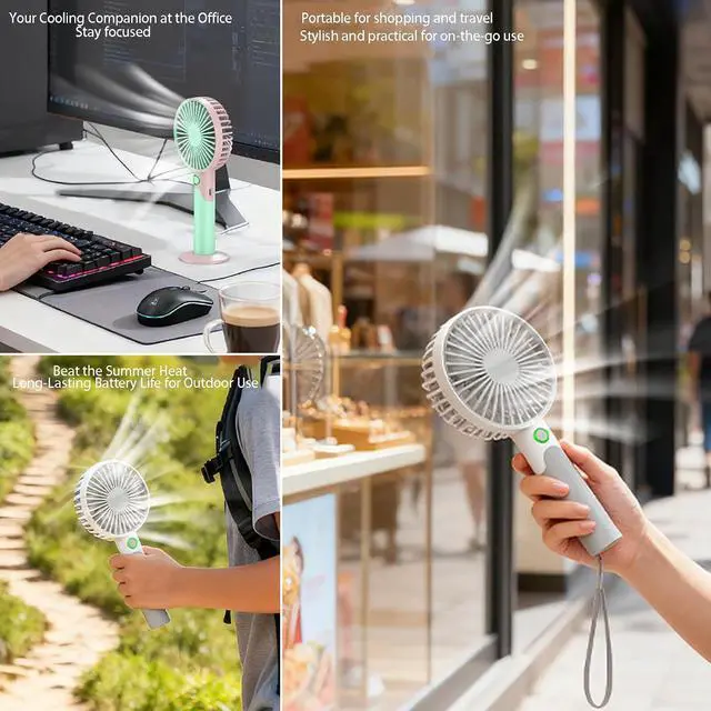 Alt view image 7 of 7 - Handheld Portable Fan,5000mAh Rechargeable Battery,Mini Travel Fan with Backup Power,Summer Essentials Gifts for Women Man (Green)