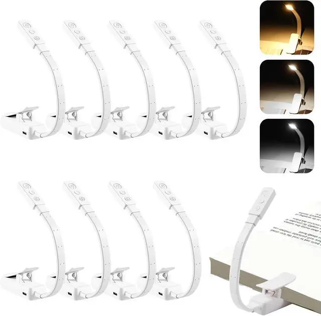 Main image of VZZNN 10 Pcs Clip On Reading Light, Rechargeable Book Light with 5 LED 3 Color Temperatures & Stepless Dimming, Portable Bed Lamp (White)