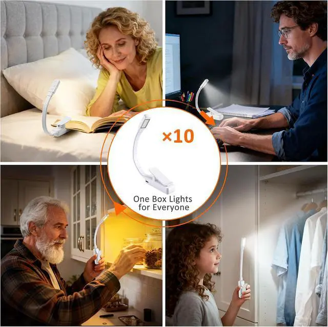 Alt view image 6 of 7 - VZZNN 10 Pcs Clip On Reading Light, Rechargeable Book Light with 5 LED 3 Color Temperatures & Stepless Dimming, Portable Bed Lamp (White)