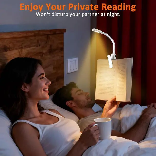 Alt view image 5 of 7 - VZZNN 10 Pcs Clip On Reading Light, Rechargeable Book Light with 5 LED 3 Color Temperatures & Stepless Dimming, Portable Bed Lamp (White)