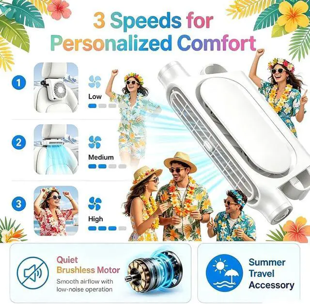 Alt view image 3 of 7 - Car Seat Fan for Front and Rear Passengers, USB Powered/Rechargeable Headrest Fan, Portable 3-Speed Quiet Carseat Fans for Rear Facing Car Seat, SUV, Truck, RV, Travel (White*2, Rechargeable)