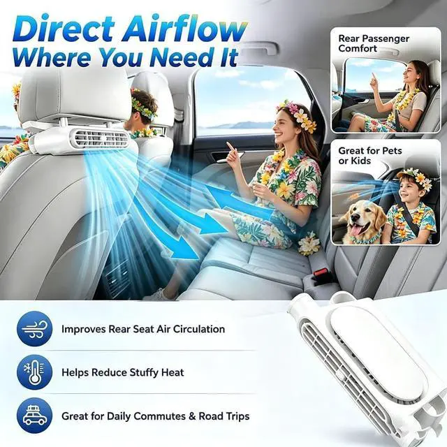 Alt view image 5 of 7 - Car Seat Fan for Front and Rear Passengers, USB Powered/Rechargeable Headrest Fan, Portable 3-Speed Quiet Carseat Fans for Rear Facing Car Seat, SUV, Truck, RV, Travel (White*2, Rechargeable)