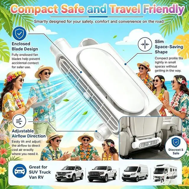 Alt view image 7 of 7 - Car Seat Fan for Front and Rear Passengers, USB Powered/Rechargeable Headrest Fan, Portable 3-Speed Quiet Carseat Fans for Rear Facing Car Seat, SUV, Truck, RV, Travel (White*2, Rechargeable)