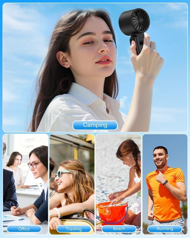 Alt view image 7 of 7 - 4 in 1 Handheld Portable Turbo Fan, 180° Foldable 6-Speed (1-100) Mini Fan, 5000mAh Rechargeable Battery Operated up to 15 Working Hours, LED Display Personal Cooling for Travel Indoor Outdoor, black