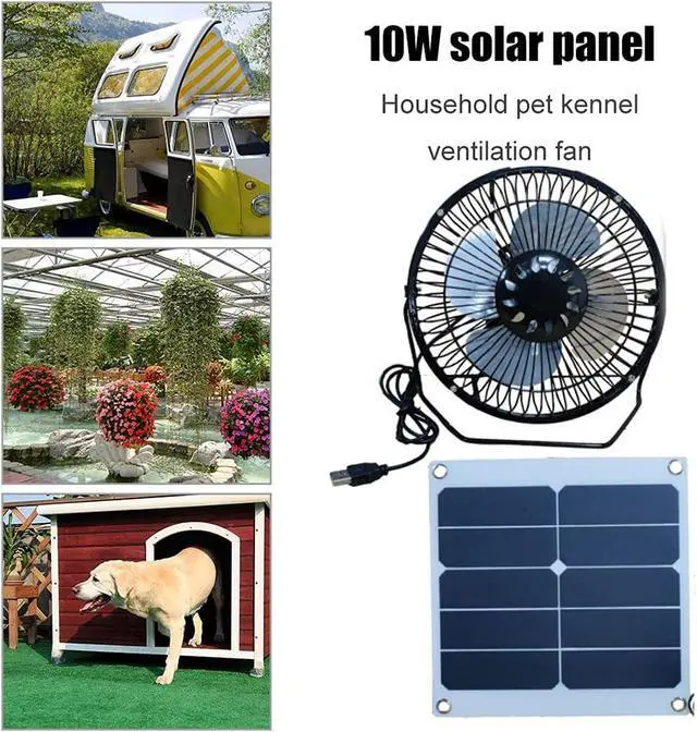 Alt view image 2 of 7 - Riloer 10W Solar Fan USB Charging Cooling Ventilation Portable Car Cooling Fan For Greenhouse Chicken House Camping Black