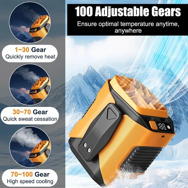 Alt view image 3 of 7 - MiOYOOW Waist Fan, Wearable Neck Cooling Fan with Flashlight, 100-Speed Adjustable, Digital Display, USB Charging