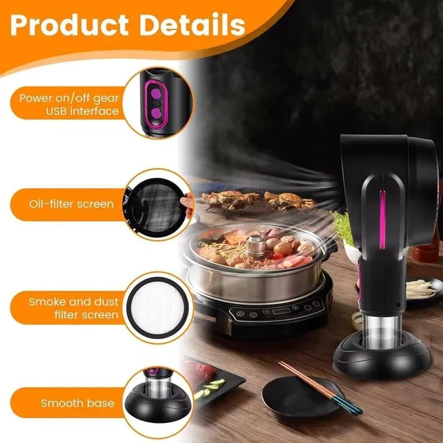 Alt view image 3 of 7 - Purifier Fan,Removable and Washable Filter, Smoke Fan for Indoors,for Indoor BBQ,Hot Pot,(,Charging Model)
