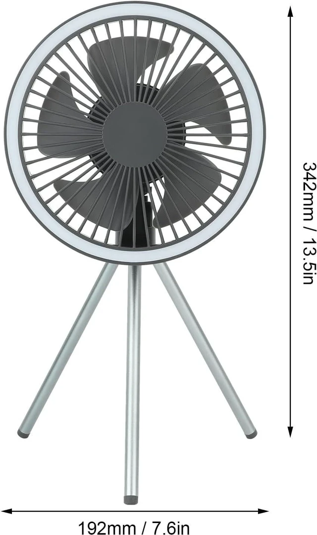 Alt view image 6 of 7 - Portable Camping Fan with LED Light, 10000 MAh Battery Powered Fan with Standing Tripod & Rotatable Hanging Hook 3 Speeds Personal Outdoor Desk Fan for Fishing Office Home