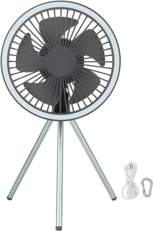 Alt view image 7 of 7 - Portable Camping Fan with LED Light, 10000 MAh Battery Powered Fan with Standing Tripod & Rotatable Hanging Hook 3 Speeds Personal Outdoor Desk Fan for Fishing Office Home