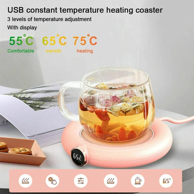 Alt view image 2 of 7 - Coffee Mug Warmer USB, 10w Electric Beverage Cup Warmer Non-slip Cup Heater Warmer Coaster with 3 Adjustable Temperature Setting for Tea Water Cocoa Soup Milk Desk Home Office(Pink)