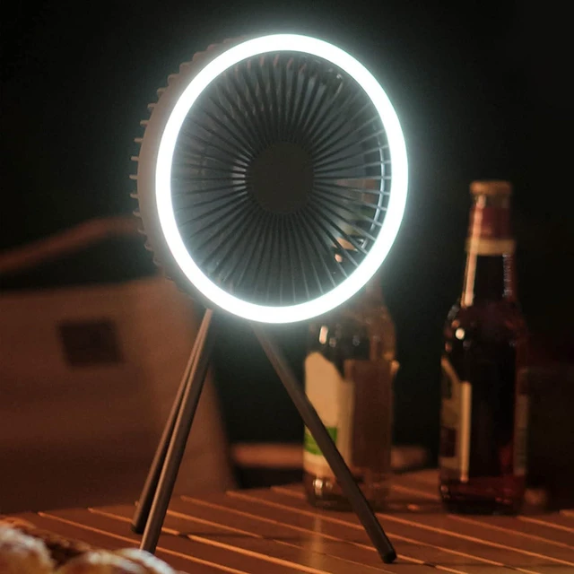 Alt view image 3 of 7 - Portable Camping Fan with LED Light, 10000 MAh Battery Powered Fan with Standing Tripod & Rotatable Hanging Hook 3 Speeds Personal Outdoor Desk Fan for Fishing Office Home