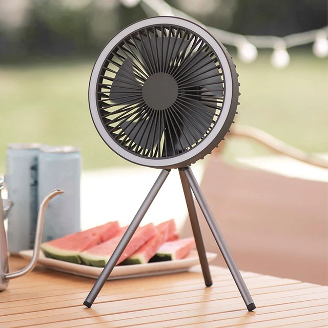 Alt view image 4 of 7 - Portable Camping Fan with LED Light, 10000 MAh Battery Powered Fan with Standing Tripod & Rotatable Hanging Hook 3 Speeds Personal Outdoor Desk Fan for Fishing Office Home