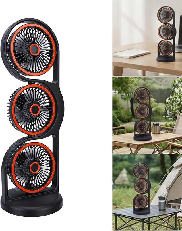 Alt view image 2 of 7 - Tangxi Desk Fan, USB Rechargeable Portable 3 Head Fan, 5 Speed Setting with Light, Table for Study Work Outdoor Bedroom (Grey)
