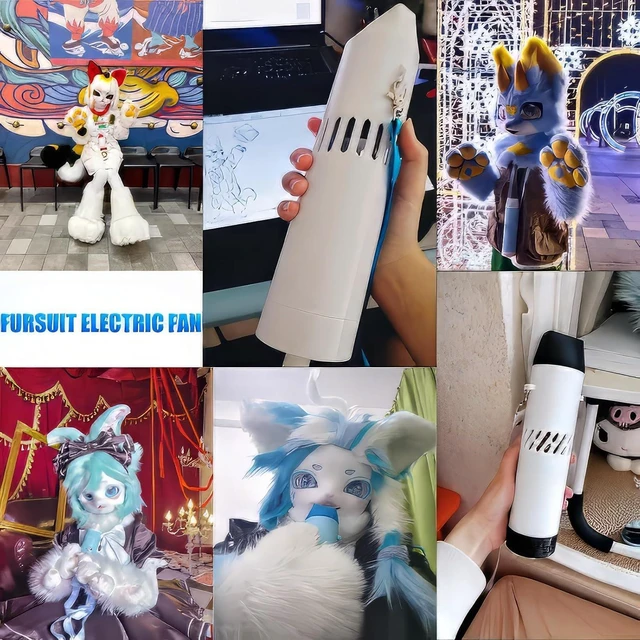 Alt view image 3 of 6 - Fursuit Fan, Halter Neck Fursuit Cooler With Converter, Portable Fan, Rechargeable, Adjustable Wind Speed, Suitable For Travel/cosplay/summer Fan (Color : Light blue)