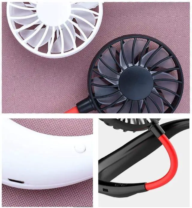 Alt view image 2 of 7 - Mini Portable Hanging Neck Fan,Hands-Free Neck Band Hands-Free Hanging Double Fan USB Rechargeable Summer Portable Rechargeable Mini Fan-Black