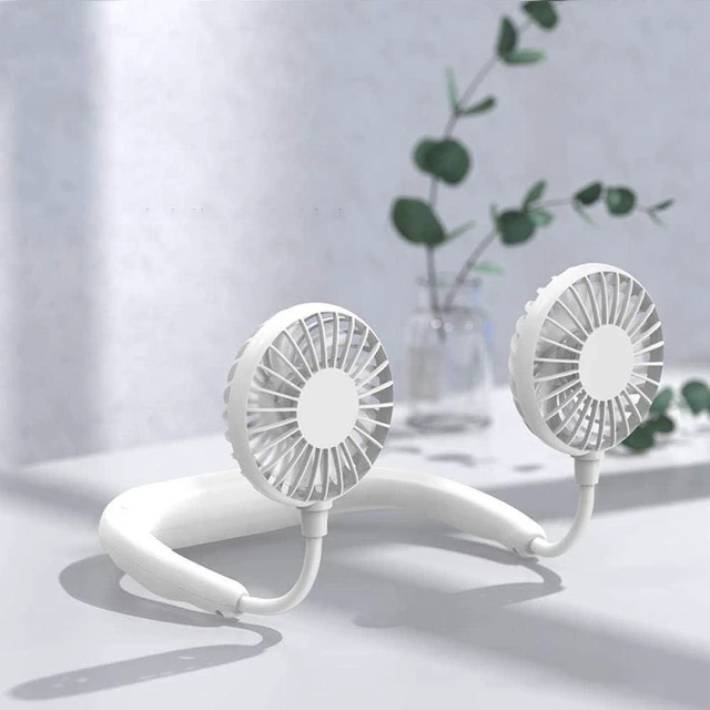 Alt view image 5 of 7 - Mini Portable Hanging Neck Fan,Hands-Free Neck Band Hands-Free Hanging Double Fan USB Rechargeable Summer Portable Rechargeable Mini Fan-Black