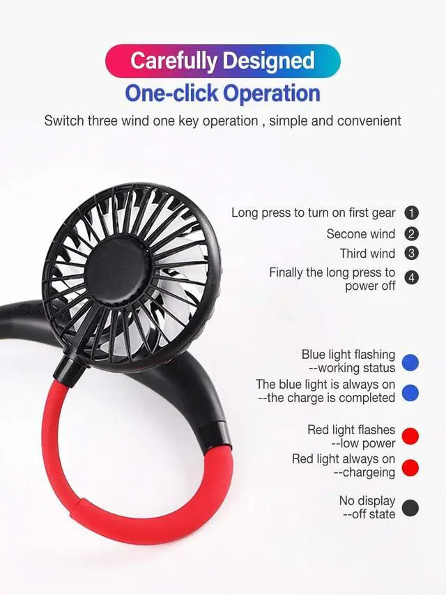 Alt view image 4 of 7 - Mini Portable Hanging Neck Fan,Hands-Free Neck Band Hands-Free Hanging Double Fan USB Rechargeable Summer Portable Rechargeable Mini Fan-Black