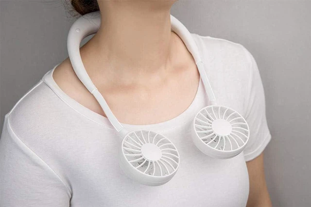 Alt view image 7 of 7 - Mini Portable Hanging Neck Fan,Hands-Free Neck Band Hands-Free Hanging Double Fan USB Rechargeable Summer Portable Rechargeable Mini Fan-Black