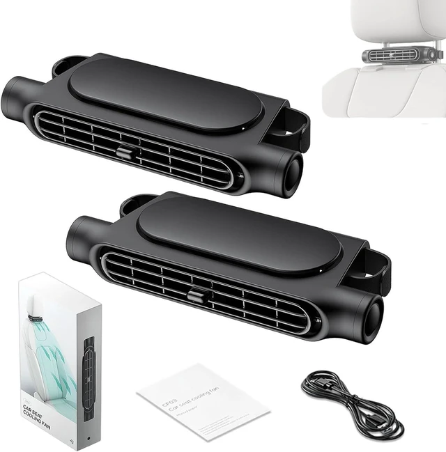 Main image of Backseat Car Fan, USB Powered Headrest Car Fan with 1.5m Cable, Ultra Quiet Dual Turbo Cooling Fans, 3 Speeds Air Circulator for Baby, Kids, Pets & Rear Seat Passengers (Black*2)