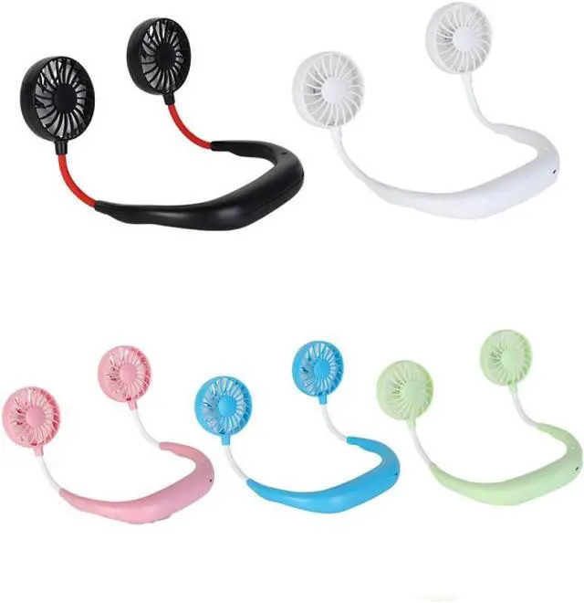 Alt view image 6 of 7 - Mini Portable Hanging Neck Fan,Hands-Free Neck Band Hands-Free Hanging Double Fan USB Rechargeable Summer Portable Rechargeable Mini Fan-Black