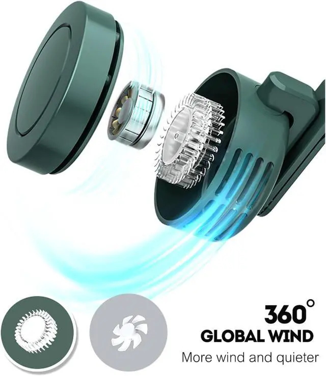 Alt view image 6 of 6 - Mini Clip On Fan USB Rechargable Cooling Office Home Traveling Portable(Green)