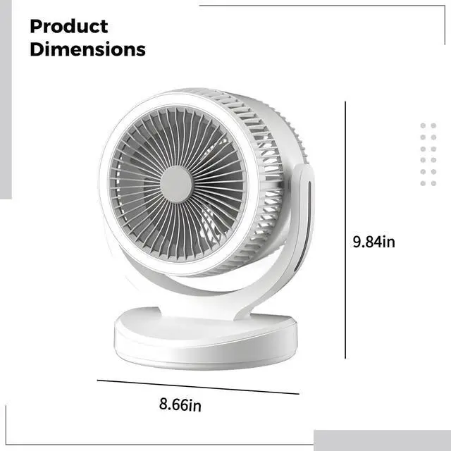 Alt view image 2 of 5 - 3-Speed Usb Rechargeable Desk Fan, With Led Lamp, 360° Rotation, Quiet