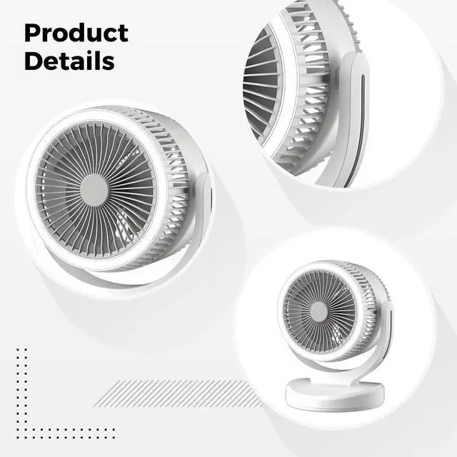Alt view image 4 of 5 - 3-Speed Usb Rechargeable Desk Fan, With Led Lamp, 360° Rotation, Quiet