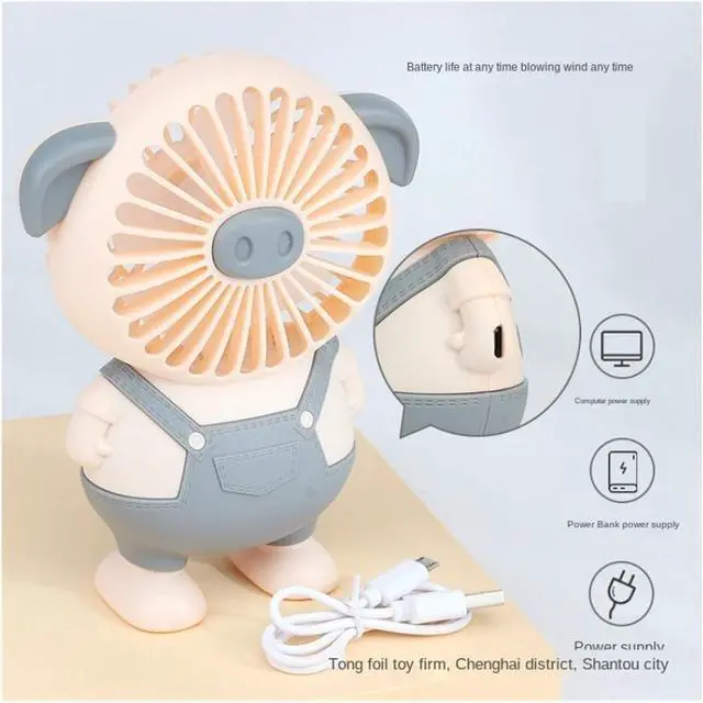 Alt view image 4 of 5 - Mini Fan Cute With Light Charging Small Student Dormitory Office Usb(Grey)