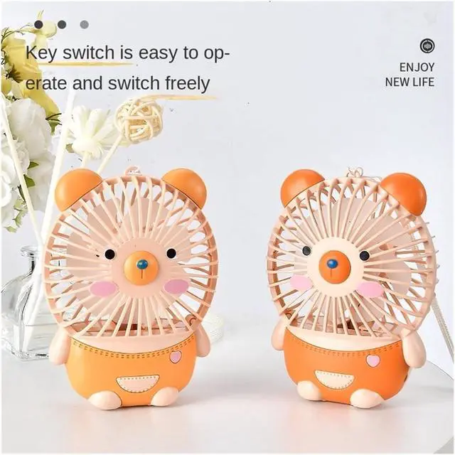 Alt view image 3 of 5 - Cute Cartoon Bear Mini Fan Children HandheldUSB Charging Strong Wind(Orange)