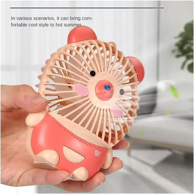 Alt view image 4 of 5 - Cute Cartoon Bear Mini Fan Children HandheldUSB Charging Strong Wind(Orange)