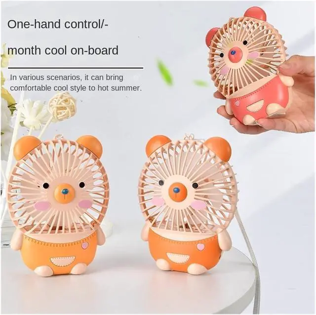 Alt view image 5 of 5 - Cute Cartoon Bear Mini Fan Children HandheldUSB Charging Strong Wind(Orange)