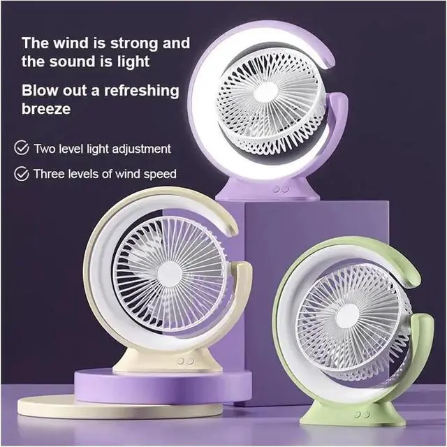 Alt view image 3 of 6 - Desktop Small Fan USB Charging Summer Outdoor Wind Silent Circulation(1200mah Purple)