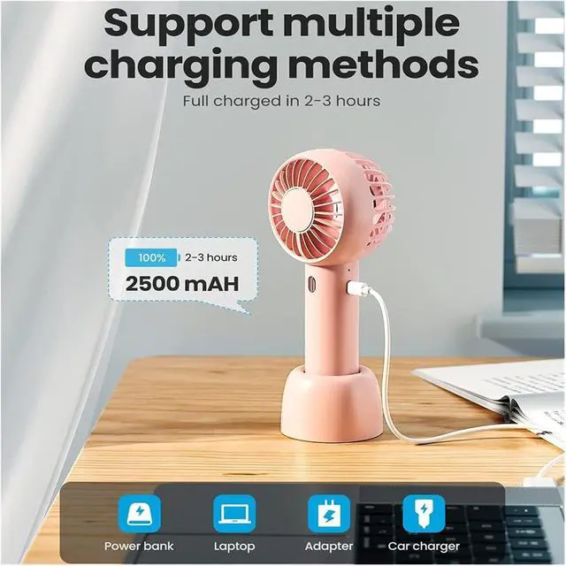 Alt view image 3 of 6 - Handheld fan, Mini Portable Fan Handheld USB Charging Cooling Electric 3 Speed Adjustment Powerful Outdoor Travel(White)