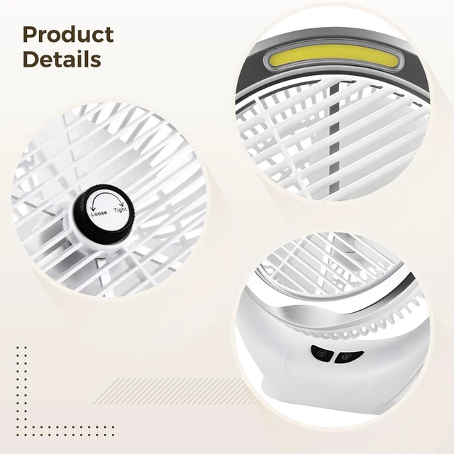 Alt view image 4 of 5 - 2000Mah Battery Usb Desk Fan With Led Light, 3-Speed Setting