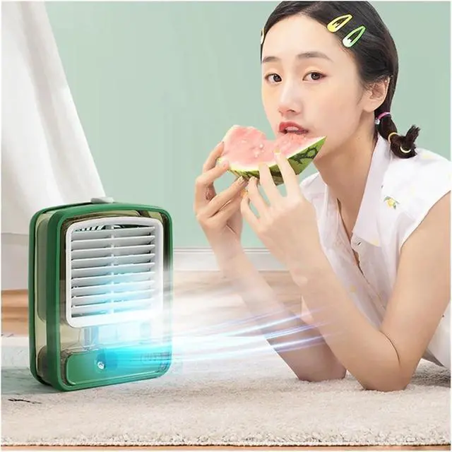 Alt view image 2 of 5 - Small Desk Fan,LED Night Light,USB Rechargeable Water Misting