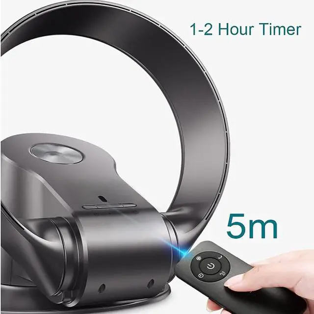 Alt view image 2 of 7 - Ultra Quiet Wall Mounted Bladeless Fan, Portable Home Air Cooling Fan | With Remote Control & 1-2H Timing, 9 Fan Speeds, 120° Adjustable Tilt, 80° Oscillation for Bedroom(Silver)