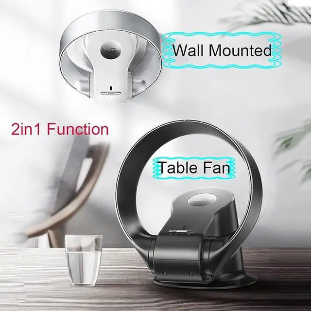 Alt view image 6 of 7 - Ultra Quiet Wall Mounted Bladeless Fan, Portable Home Air Cooling Fan | With Remote Control & 1-2H Timing, 9 Fan Speeds, 120° Adjustable Tilt, 80° Oscillation for Bedroom(Silver)