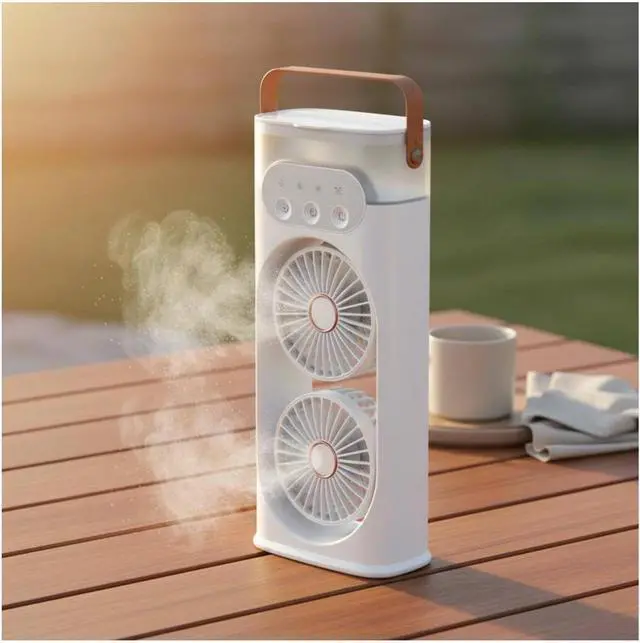 Main image of Desk Fan Quiet Triple-Nozzle Dual-Head Humidifying Spray Aromatherapy Sleep 180° Wide-Angle Airflow For Home Room Office,white
