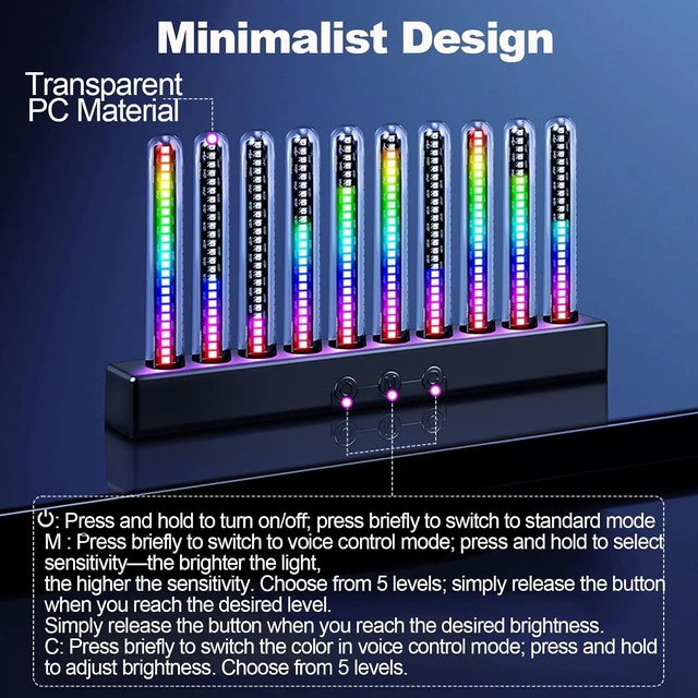 Alt view image 7 of 7 - RGB Audio Level Bar Display Analyzer Board, Led Music Spectrum Display, 8 Mode Adjustable, Intelligent Start and Stop, Built-in Pickup Microphone, for Car, Studio, Gaming Room, Home,