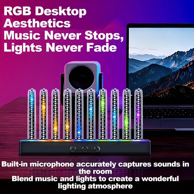 Alt view image 4 of 7 - RGB Audio Level Bar Display Analyzer Board, Led Music Spectrum Display, 8 Mode Adjustable, Intelligent Start and Stop, Built-in Pickup Microphone, for Car, Studio, Gaming Room, Home,
