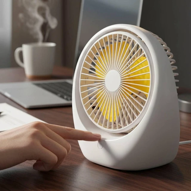 Alt view image 6 of 7 - Adjustable, Portable, USB Rechargeable, Quiet Table Fan Made of PP Material, Suitable for Student Residences, Homes and, White Yellow