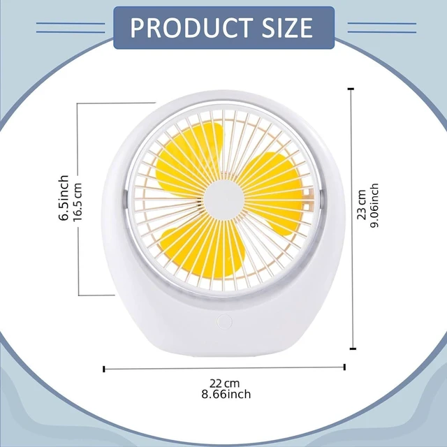 Alt view image 2 of 7 - Adjustable, Portable, USB Rechargeable, Quiet Table Fan Made of PP Material, Suitable for Student Residences, Homes and, White Yellow