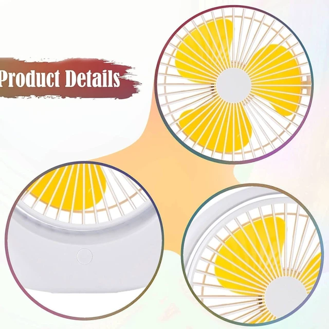 Alt view image 3 of 7 - Adjustable, Portable, USB Rechargeable, Quiet Table Fan Made of PP Material, Suitable for Student Residences, Homes and, White Yellow