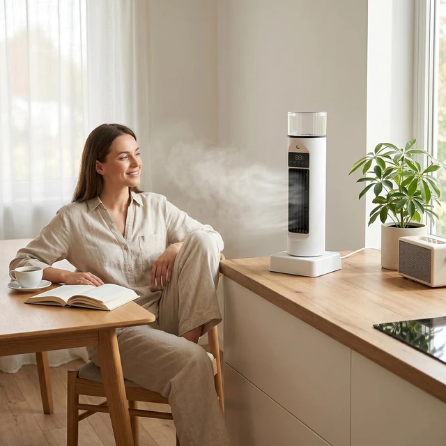 Alt view image 7 of 7 - Tangxi USB Tower Fan Bladeless | 6 Speed Adjustable Timer, Wide Oscillation, Misting Humidifier Desk Fan for Kitchen Office