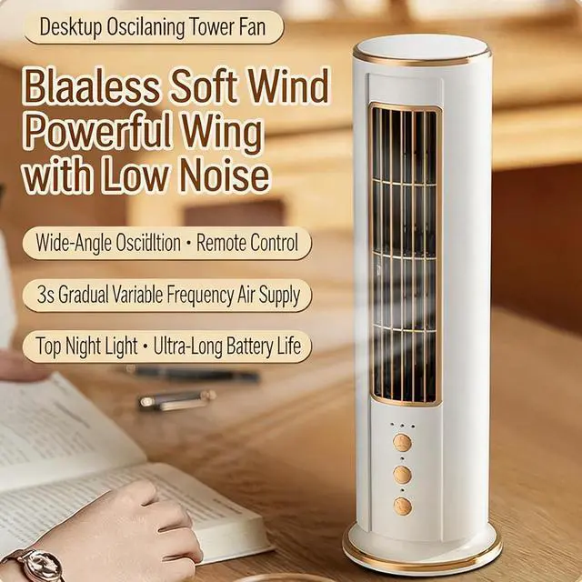 Alt view image 5 of 7 - Room Fan USB Rechargeable Tower Fan 3 Speed and Oscillation with Remote Control, for Desk, Dorm, Bedroom, and Study Spaces Desk Tower Portable Usb Rechargeable Remote Control Bedroom Desktop