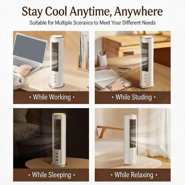 Alt view image 7 of 7 - Room Fan USB Rechargeable Tower Fan 3 Speed and Oscillation with Remote Control, for Desk, Dorm, Bedroom, and Study Spaces Desk Tower Portable Usb Rechargeable Remote Control Bedroom Desktop