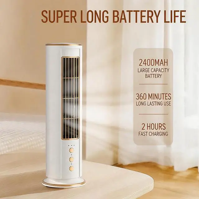 Alt view image 7 of 7 - PANGBOER Cordless Desk Fan USB Rechargeable Tower Fan with Remote Control, 3 Speeds and Oscillating for Bedroom, Dorm, or Study Use Desk Tower Portable Usb Rechargeable Remote Control Bedroom Desktop