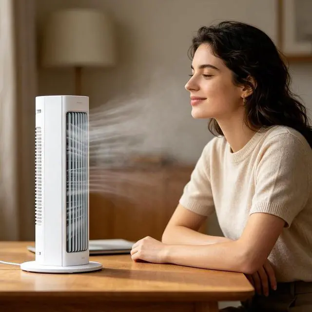 Alt view image 5 of 7 - USB Tower Fan Plug in Design 3 Speed Adjustments Desktop Fan ABS Texture for Desk Indoor Cooling Quiet Operations Individual